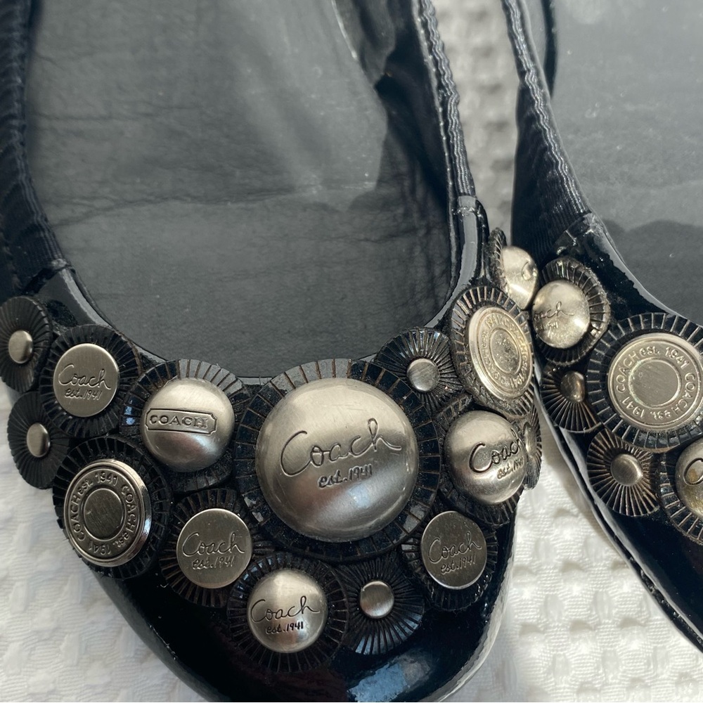 Coach Black Flats with Silver Embellishments